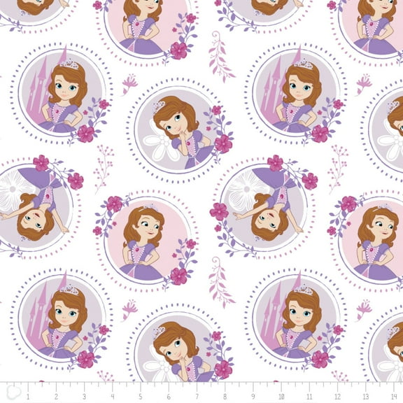 Disney Sofia the First Floral Frame White 100% Cotton Fabric Sold by the Yard