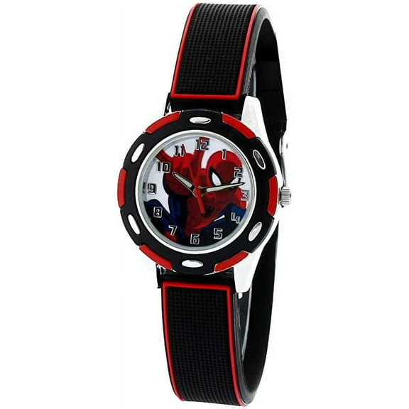 Disney Spider Man Watch With Black And Red Case And Rubber Strap SPMKQ509-L61