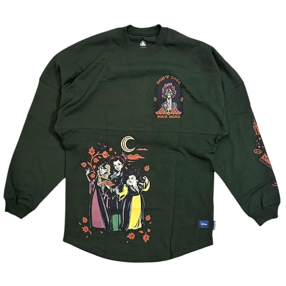 Disney Spirit Jersey Hocus Pocus The Sanderson Sisters Oversized Pullover Shirt (X-Small, Dark Green)