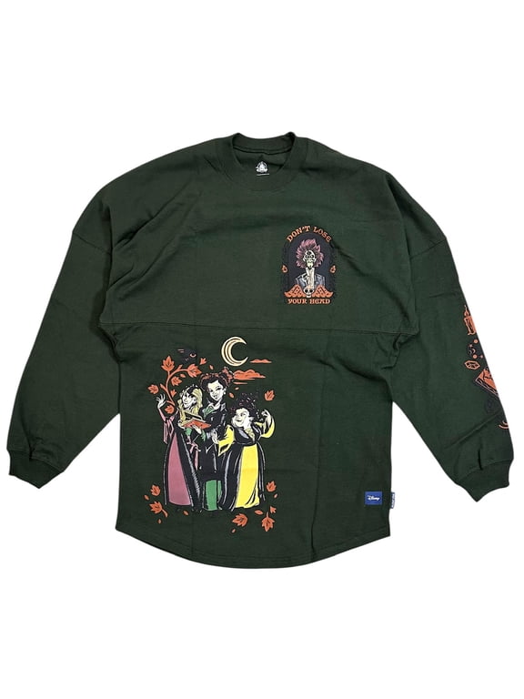 Disney Spirit Jersey Hocus Pocus The Sanderson Sisters Oversized Pullover Shirt (X-Small, Dark Green)