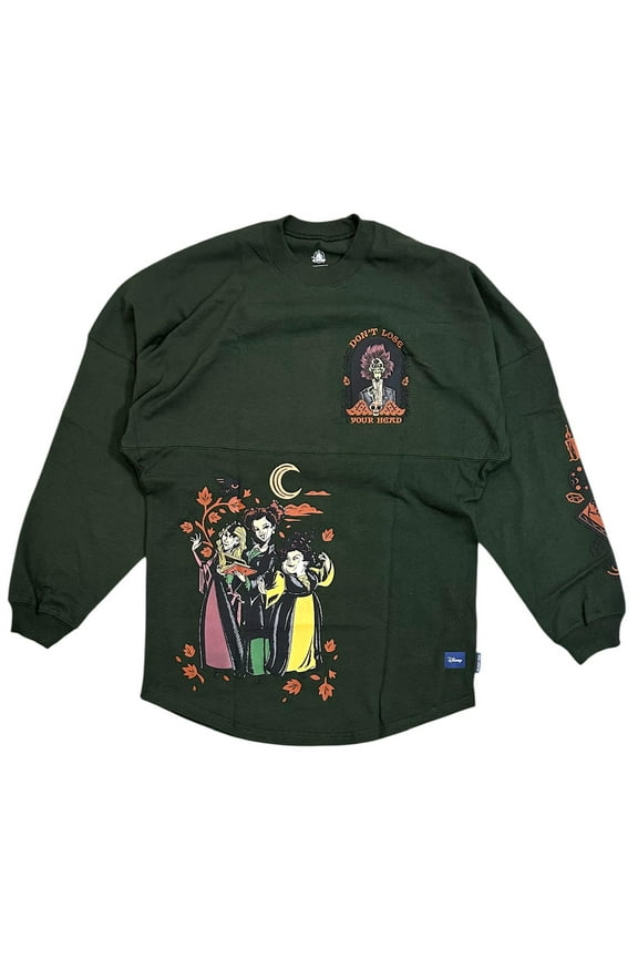 Disney Spirit Jersey Hocus Pocus The Sanderson Sisters Oversized Pullover Shirt (X-Small, Dark Green)