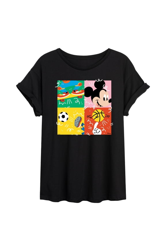 - Sports Grid - Juniors Oversized Graphic T-Shirt
