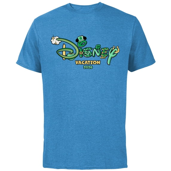Disney St. Patrick's Day Vacation 2026 Matching Trip Logo - Short Sleeve Cotton T-Shirt for Adults - Customized-Light Blue
