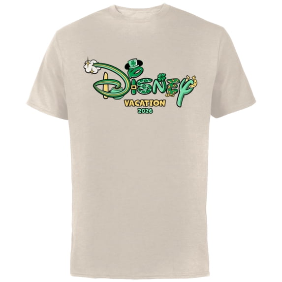 Disney St. Patrick's Day Vacation 2026 Matching Trip Logo - Short Sleeve Cotton T-Shirt for Adults - Customized-Natural