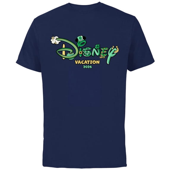 Disney St. Patrick's Day Vacation 2026 Matching Trip Logo - Short Sleeve Cotton T-Shirt for Adults - Customized-Navy