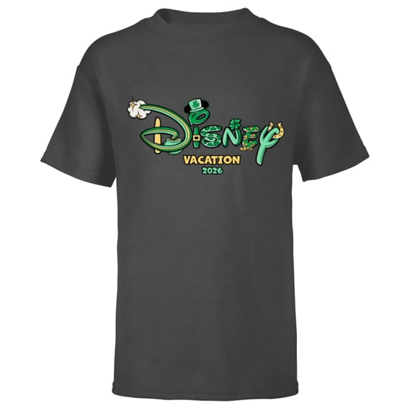 Disney St. Patrick's Day Vacation 2026 Matching Trip Logo - Short Sleeve T-Shirt for Kids - Customized-Charcoal Heather