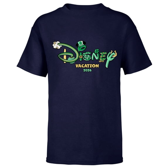 Disney St. Patrick's Day Vacation 2026 Matching Trip Logo - Short Sleeve T-Shirt for Kids - Customized-Navy