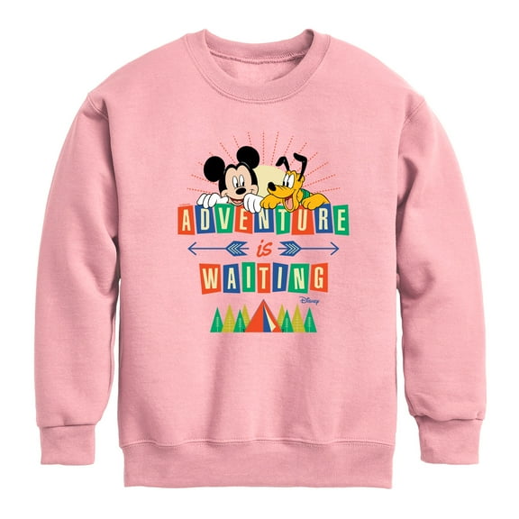 Disney Standard - Adventure Is Waiting With Tent - Toddler & Youth Crewneck Fleece Sweatshirt