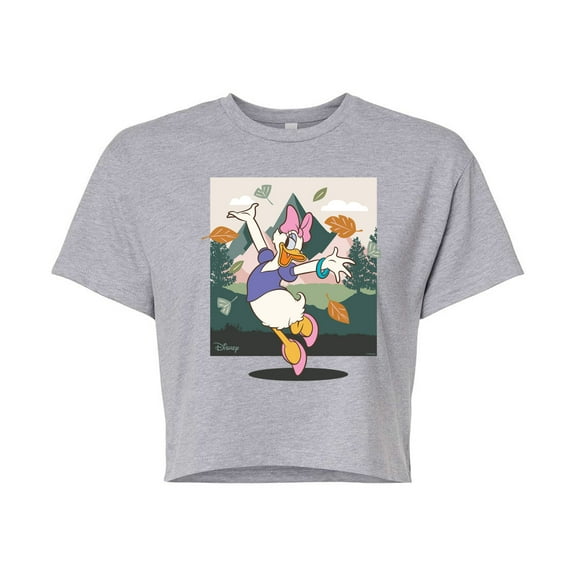 Disney Standard - Daisy With Leaves - Juniors Cropped Cotton Blend T-Shirt