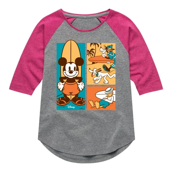 Disney - Mickey & Friends - Donald Duck, Goofy, & Pluto - Sun, Sand, & Surf - Toddler And Youth Girls Raglan Graphic T-Shirt