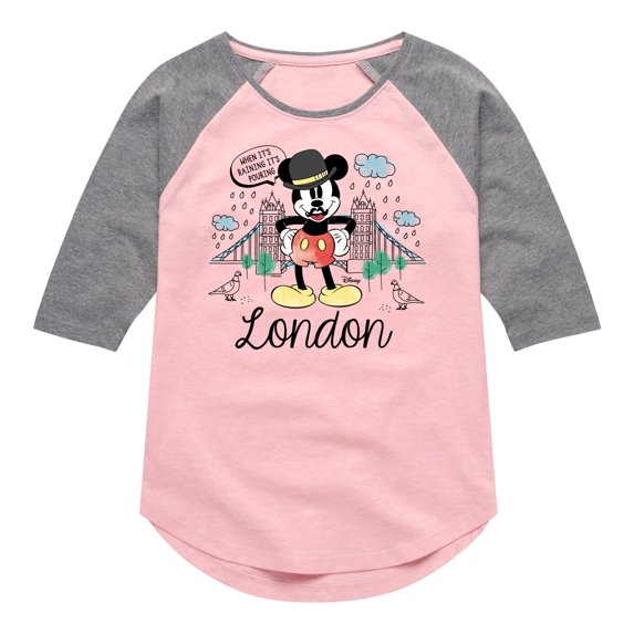 Disney Standard - Mickey & Friends - London When It's Raining - Toddler And Youth Girls Raglan Graphic T-Shirt