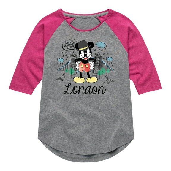 Disney - Mickey & Friends - London When It's Raining - Toddler And Youth Girls Raglan Graphic T-Shirt