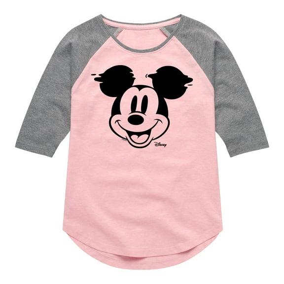 Disney - Mickey & Friends - Mickey Face Glitch - Toddler And Youth Girls Raglan Graphic T-Shirt