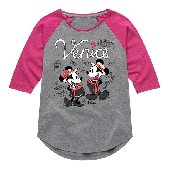 Disney Standard - Mickey & Friends - Mickey & Minnie - Venice - Toddler And Youth Girls Raglan Graphic T-Shirt