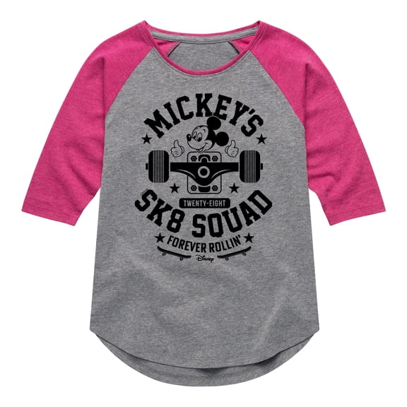 Disney - Mickey & Friends - Mickey's SK8 Sqaud - Forever Rolling - Toddler And Youth Girls Raglan Graphic T-Shirt