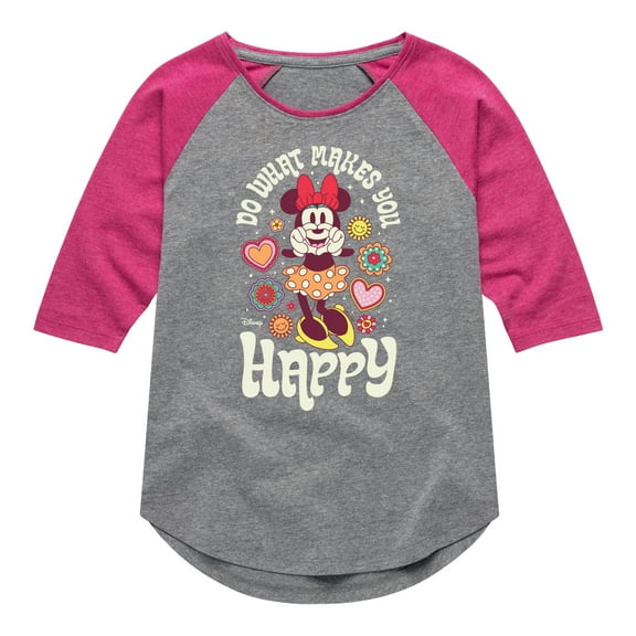 Disney - Mickey & Friends - Minnie Mouse - Do What Makes You Happy - Toddler And Youth Girls Raglan Graphic T-Shirt