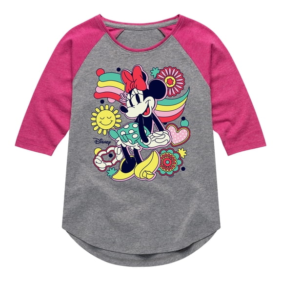 Disney Standard - Mickey & Friends - Minnie Mouse - Happiness - Toddler And Youth Girls Raglan Graphic T-Shirt