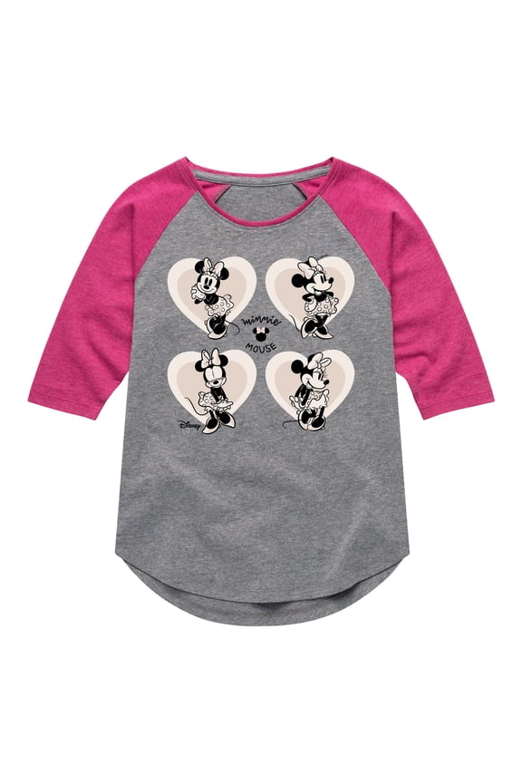 - Mickey & Friends - Minnie Mouse - Sweet Innocent Poses - Toddler And Youth Girls Raglan Graphic T-Shirt