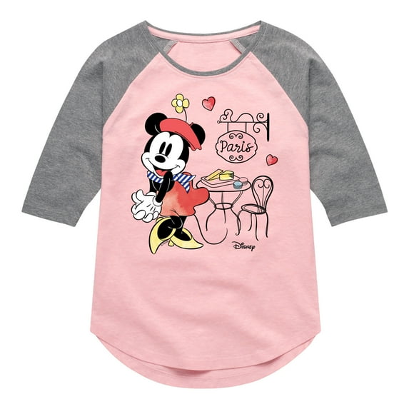 Disney - Mickey & Friends - Minnie Mouse in Paris - Toddler And Youth Girls Raglan Graphic T-Shirt