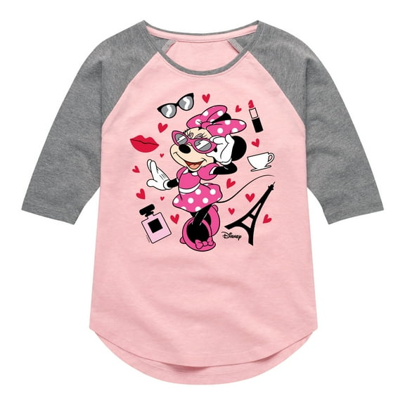 Disney Standard - Mickey & Friends - Minnie - Pretty in Paris - Toddler And Youth Girls Raglan Graphic T-Shirt