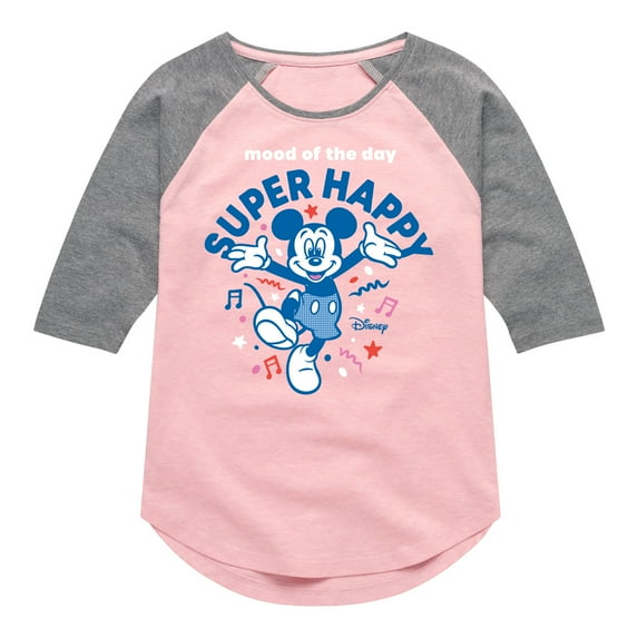 Disney - Mickey & Friends - Mood of the Day - Super Happy - Toddler And Youth Girls Raglan Graphic T-Shirt