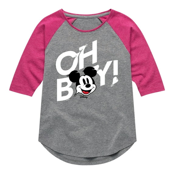 Disney - Mickey & Friends - Oh Boy - Glitch - Toddler And Youth Girls Raglan Graphic T-Shirt
