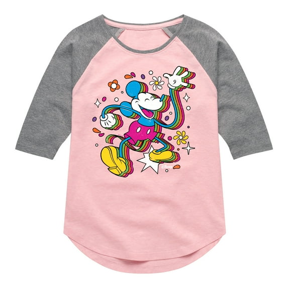 Disney - Mickey & Friends - Psychedelic Style Mickey - Toddler And Youth Girls Raglan Graphic T-Shirt