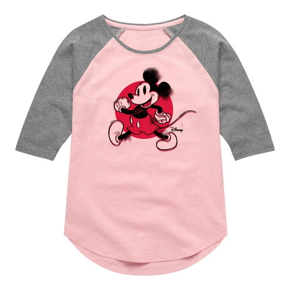 Disney - Mickey & Friends - Red Spotlight on Mickey - Toddler And Youth Girls Raglan Graphic T-Shirt