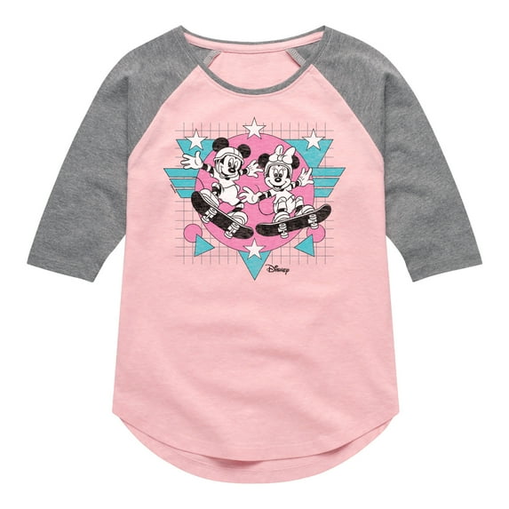 Disney - Mickey & Friends - Retro Skaters Mickey & Minnie - Toddler And Youth Girls Raglan Graphic T-Shirt