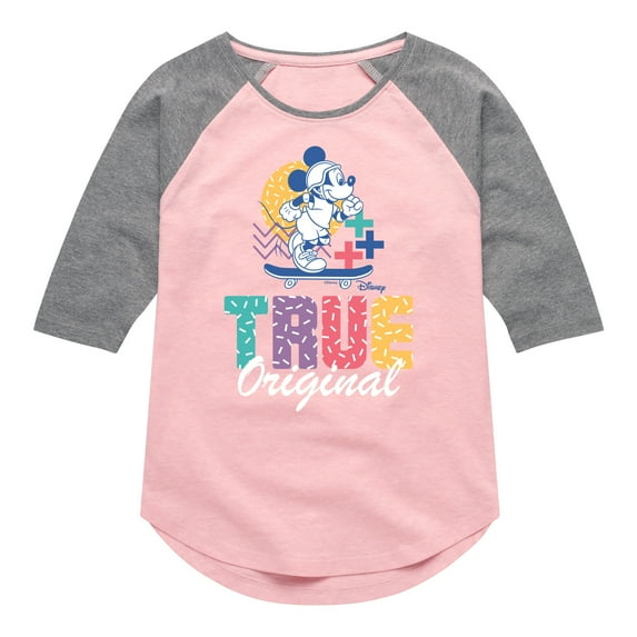 Disney - Mickey & Friends - True Original - Skater Mickey - Toddler And Youth Girls Raglan Graphic T-Shirt