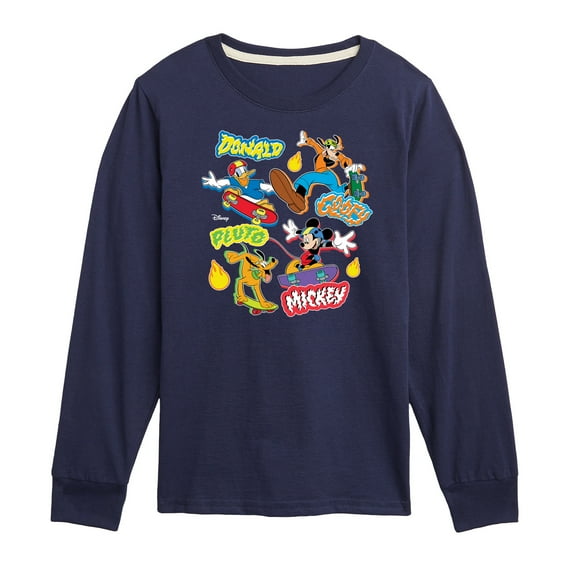 Disney - Standard Sports - Donald, Goofy, Pluto, Mickey S8KR Crew - Youth Long Sleeve Graphic T-Shirt