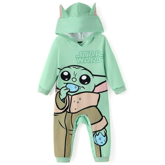 Disney Star Wars Baby Hoodie Romper with 3D Ears Grogu Yoda Graphic Jumpsuits Bodysuits Shower Gifts Newborn Infant