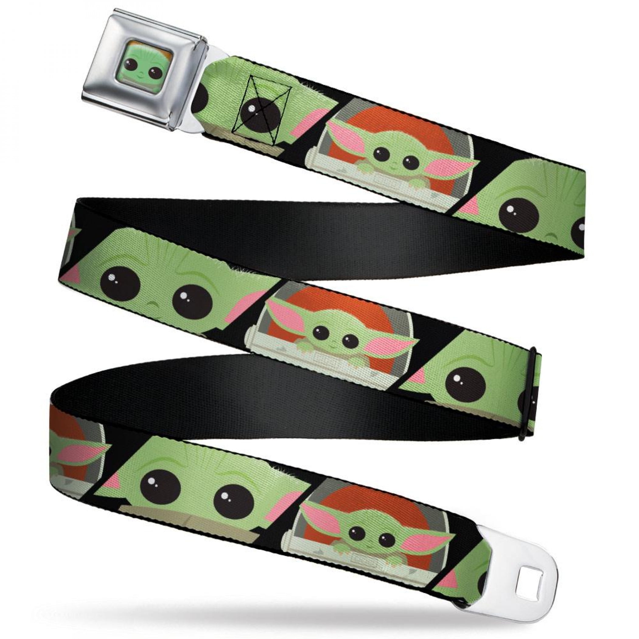 Star Wars Belt, Seatbelt Buckle Belt, Star Wars The Child Chibi Face Blocks Black, 24 to 38 Inches