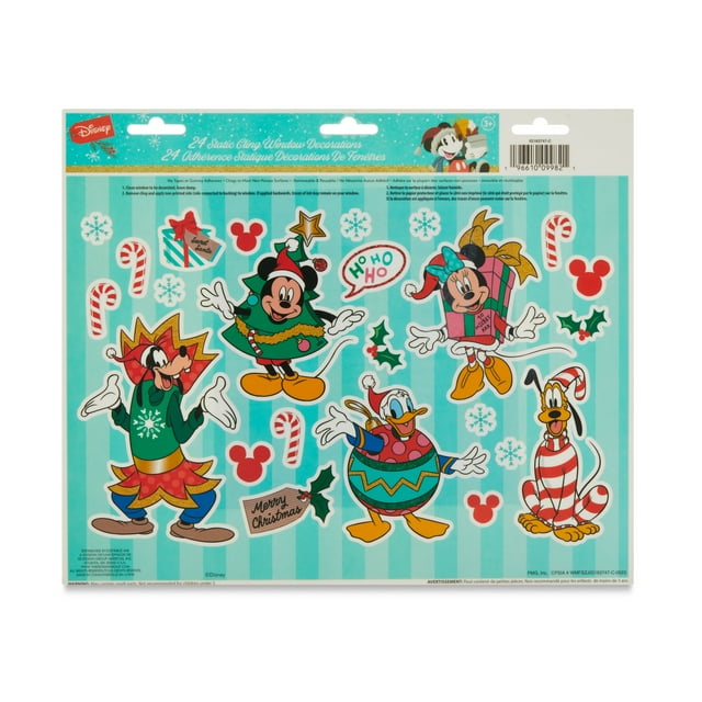 Disney Static Cling Christmas Window Decorations, 24 Count, Paper, Re