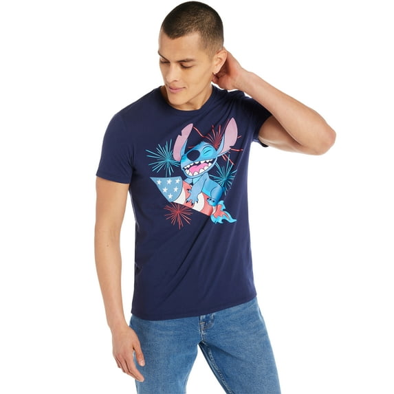 Disney Stitch Fireworks Apparel, Men's Graphic Crew Neck T-Shirt, Sizes XS-3XL (Men's Big & Tall)