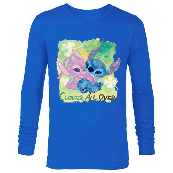 Disney Stich and Angel Shamrock St. Patrick’s Day - Long Sleeve T-Shirt for Men - Customized-Royal