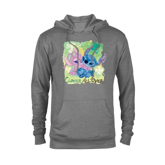 Disney Stich and Angel Shamrock St. Patrick’s Day - Pullover Hoodie for Adults - Customized-Graphite Heather