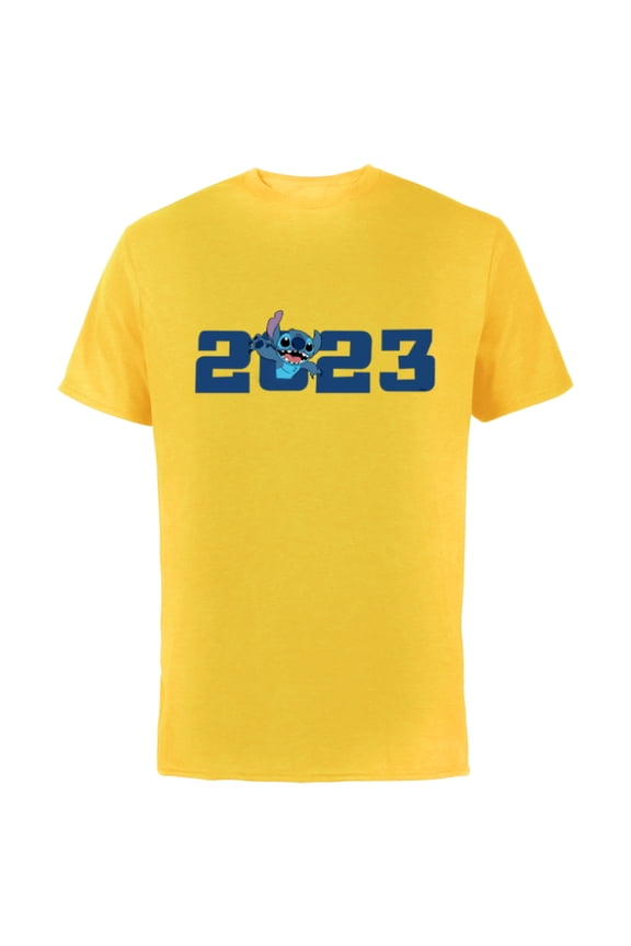 Stitch 2023 Celebration 100th Anniversary New Year - Short Sleeve Cotton T-Shirt for Adults - Customized-Yellow