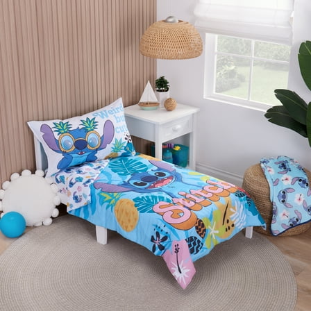 Disney Stitch 3-PC Toddler Bedding, Comforter, Fitted Sheet, Pillowcase, Blue, Turquoise, Toddler Child