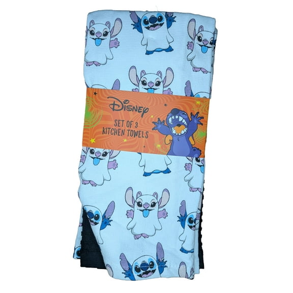 Disney Stitch 3 Pack 100% Cotton Kitchen Towels Halloween Fall Autumn Stitch Dressed Like a Ghost