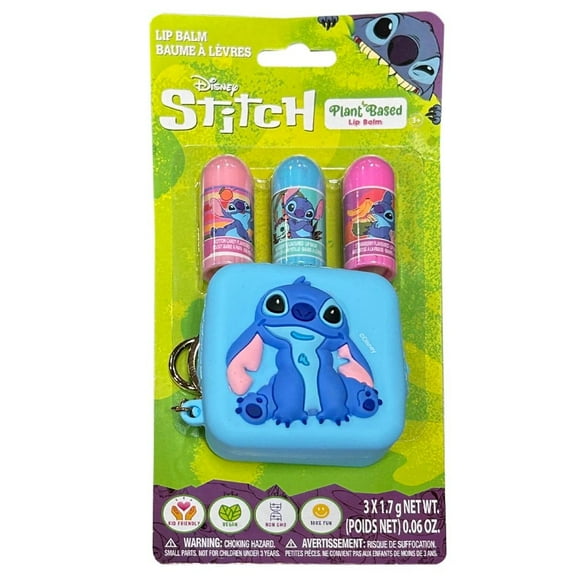 Disney Stitch 3pk Lip Balm with Silicone Coin Bag
