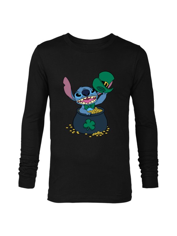 Stitch 4-Leaf Clover Pot of Gold St. Patrick's Day - Long Sleeve T-Shirt for Men - Customized-Black