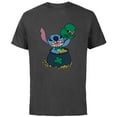 thumbnail image 1 of Disney Stitch 4-Leaf Clover Pot of Gold St. Patrick's Day - Short Sleeve Cotton T-Shirt for Adults - Customized-Charcoal, 1 of 5
