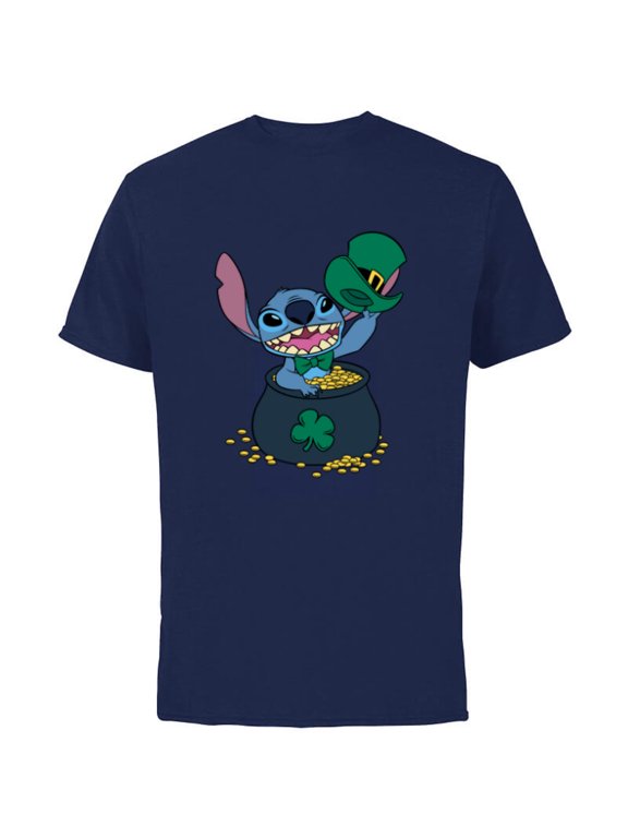 Stitch 4-Leaf Clover Pot of Gold St. Patrick's Day - Short Sleeve Cotton T-Shirt for Adults - Customized-Navy