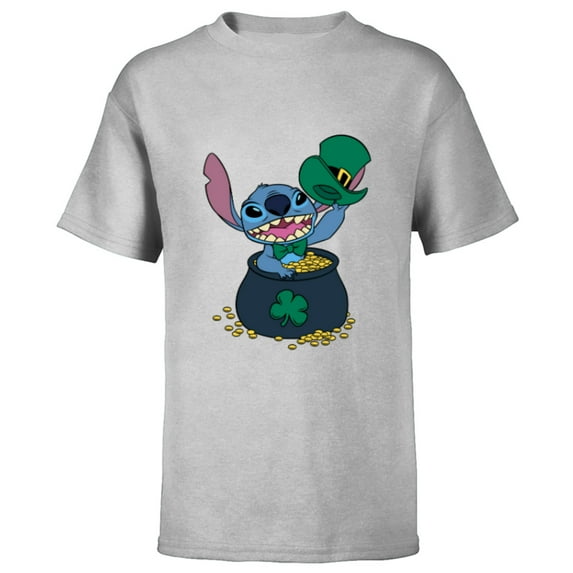 Disney Stitch 4-Leaf Clover Pot of Gold St. Patrick's Day - Short Sleeve T-Shirt for Kids - Customized-Athletic Heather