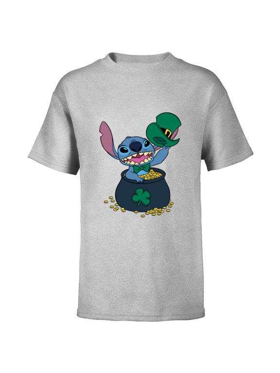 Stitch 4-Leaf Clover Pot of Gold St. Patrick's Day - Short Sleeve T-Shirt for Kids - Customized-Athletic Heather