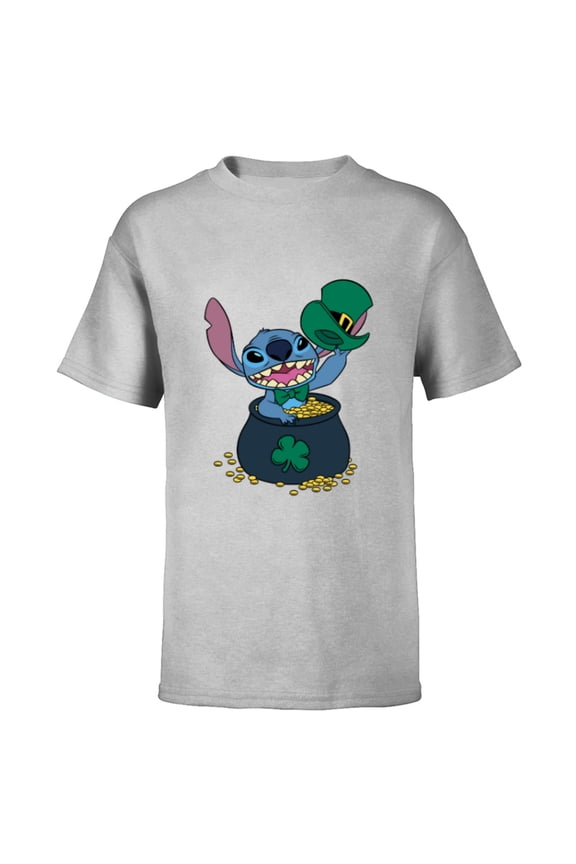 Stitch 4-Leaf Clover Pot of Gold St. Patrick's Day - Short Sleeve T-Shirt for Kids - Customized-Athletic Heather