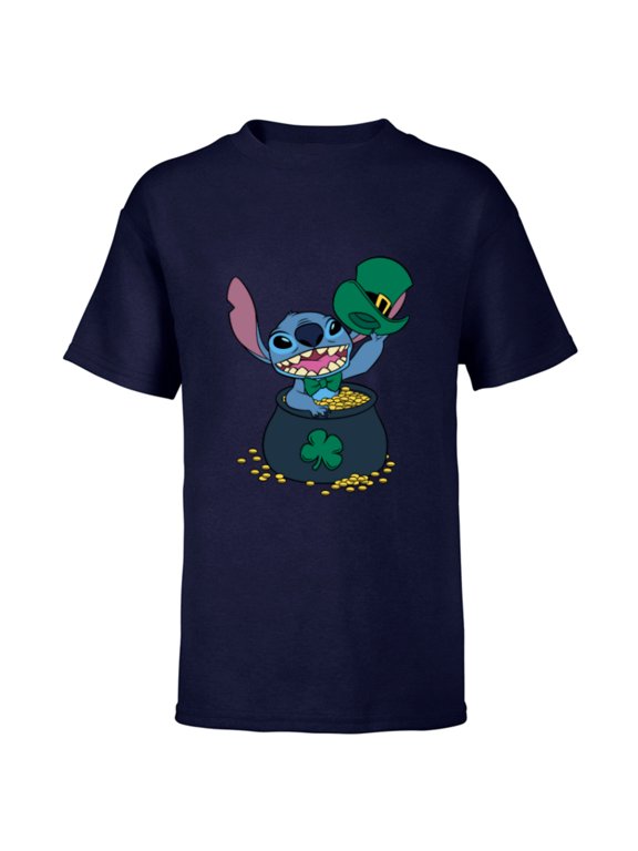 Stitch 4-Leaf Clover Pot of Gold St. Patrick's Day - Short Sleeve T-Shirt for Kids - Customized-Navy