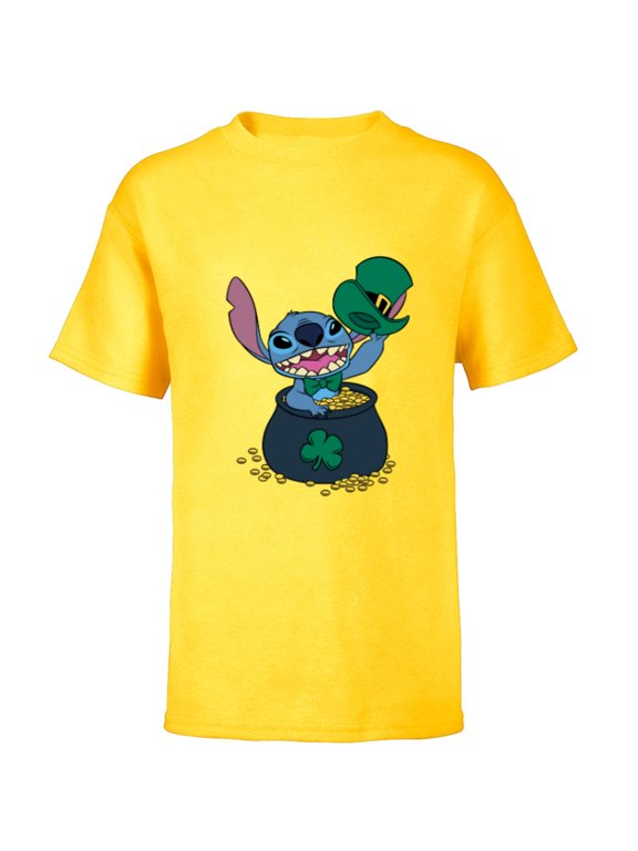 Stitch 4-Leaf Clover Pot of Gold St. Patrick's Day - Short Sleeve T-Shirt for Kids - Customized-Yellow