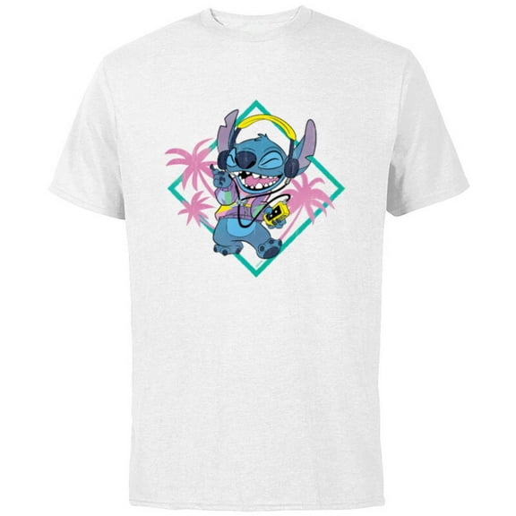 Disney Stitch ‘90s Vibe Retro Distressed - Short Sleeve Cotton T-Shirt for Adults - Customized-White